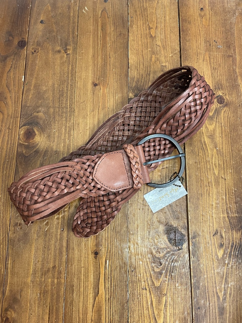 Olga Santini wide braided leather belt tan size medium